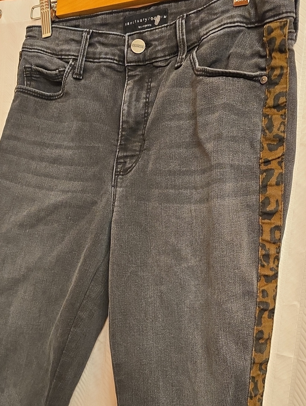 Sanctuary / Denim Women’s Size 29 Size 8 Gray Jeans with Leopard Trim